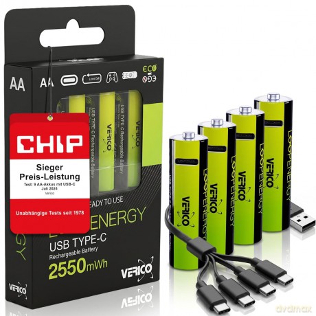 Verico: 4 VERICO Akkus mit Ladegert LoopEnergy