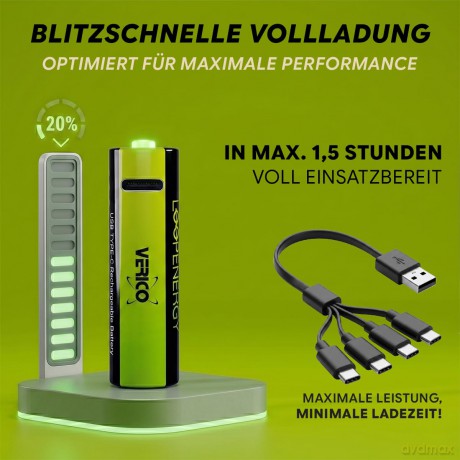Verico: 4 VERICO Akkus mit Ladegert LoopEnergy