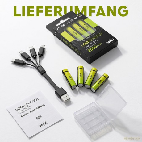 Verico: 4 VERICO Akkus mit Ladegert LoopEnergy