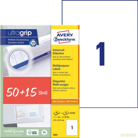 Avery Zweckform: AKTION: 65 AVERY Zweckform Etiketten wei