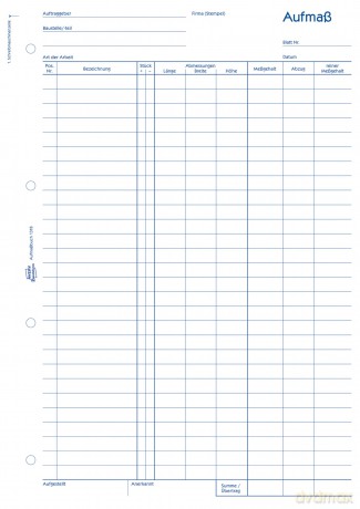 Aufmassbuch A4 100 Blatt