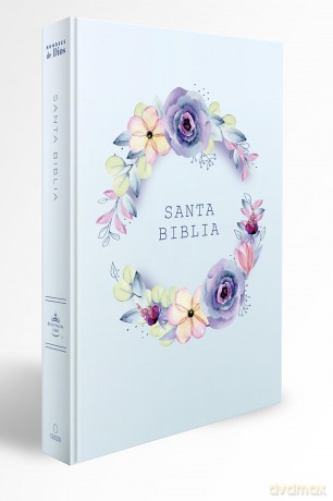 Biblia Rvr 1960 Letra Grande, Manual, Tapa Dura Con Nombres De Dios, Flores Azul [KSIĄŻKA]