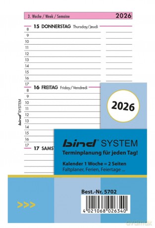 Bind: bind Kalendereinlage 2026 Mini (7,9 x 12