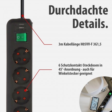 Brennenstuhl Eco-Line mit Schalter 6-fac