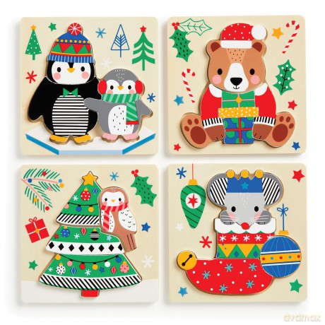 Christmas Set of 4 Wood Puzzles [KSIĄŻKA]