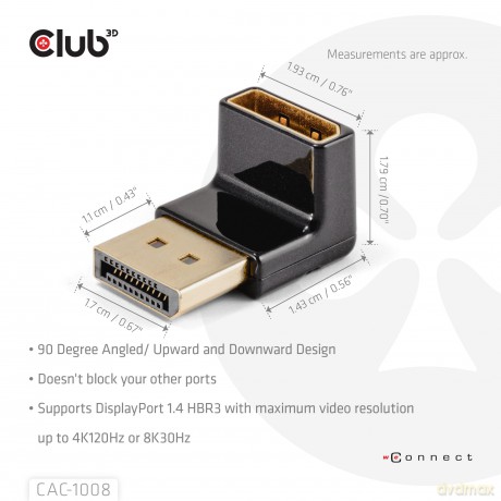 Club3D Adapter DP > DP 1.4 90 abgewinkel