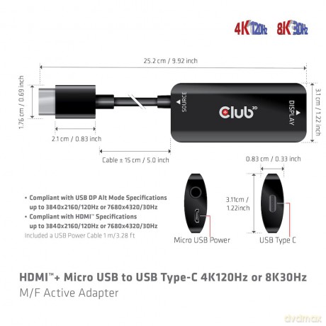 Club3D Adapter HDMI MicroUSB > USB-C 4K1