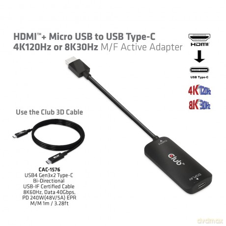 Club3D Adapter HDMI MicroUSB > USB-C 4K1