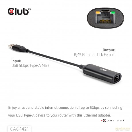 Club3D Adapter USB Typ A > RJ45 5Gbps re