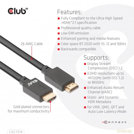 Club3D HDMI-Kabel A -> A 2.1 Ultra High