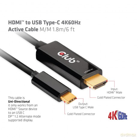 Club3D HDMI-Kabel A -> USB-C aktiv