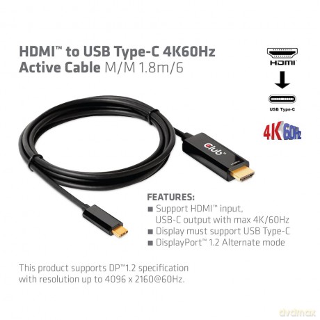 Club3D HDMI-Kabel A -> USB-C aktiv