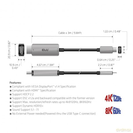 Club3D Kabel USB 3.2 Typ C > HDMI 2.1