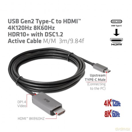 Club3D Kabel USB 3.2 Typ C > HDMI 2.1