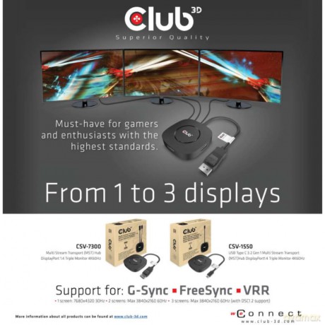 Club3D MST-Hub USB 3.2 Typ C > 3x Displa