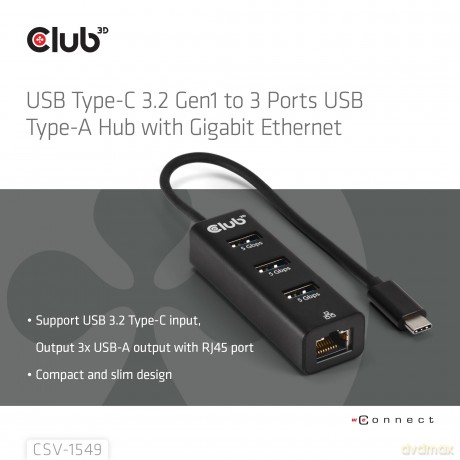 Club3D USB-Hub USB Typ-C 3.2 > 3x USB Ty