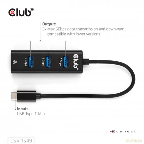 Club3D USB-Hub USB Typ-C 3.2 > 3x USB Ty