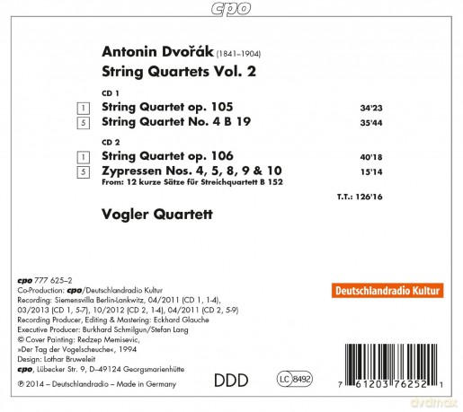 Vogler Quartet: Dvorak:String Quartets Vol. 2 [2CD]