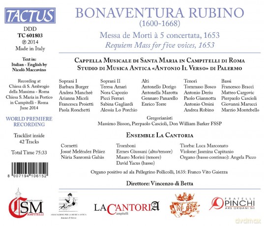 Cappella Musicale di Santa Maria in Campitelli di Roma: Rubino:Messa De Morti [CD]