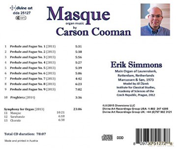 Erik Simmons: Carson Cooman:Masque [CD]