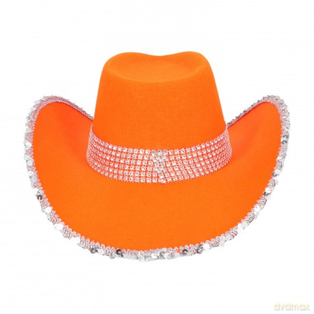 Cowboy Hoed Glitter - Neon Oranje