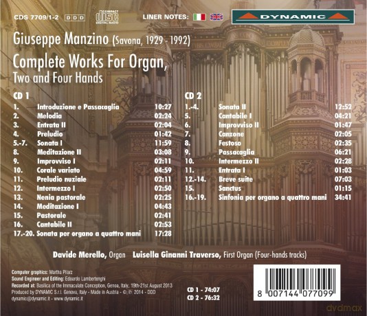 Davide Merello: Manzino:Complete Organ Works [2CD]
