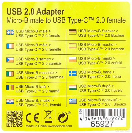 DELOCK Adapter USB-mikroB 2.0 St > USB-C