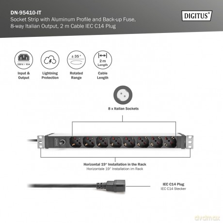 DIGITUS 8-Fach Steckdosenleiste 1HE PDU,