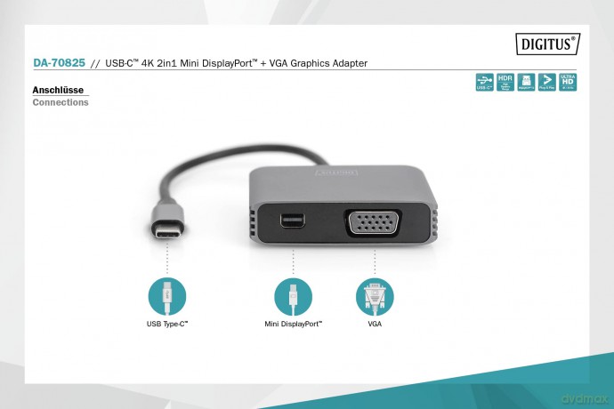 DIGITUS Adapter USB-C St. -> VGA Bu./Min