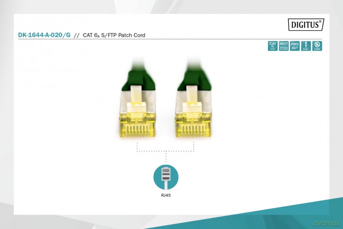 DIGITUS CAT 6A S/FTP Patchkabel, 2m, grź