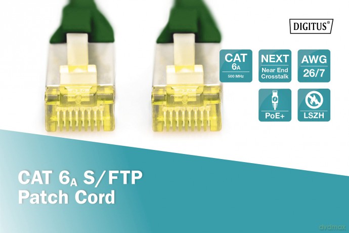 DIGITUS CAT 6A S/FTP Patchkabel, 2m, grź