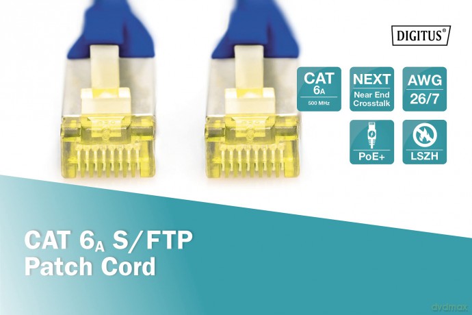 DIGITUS CAT 6A S/FTP Patchkabel, 3m, bla