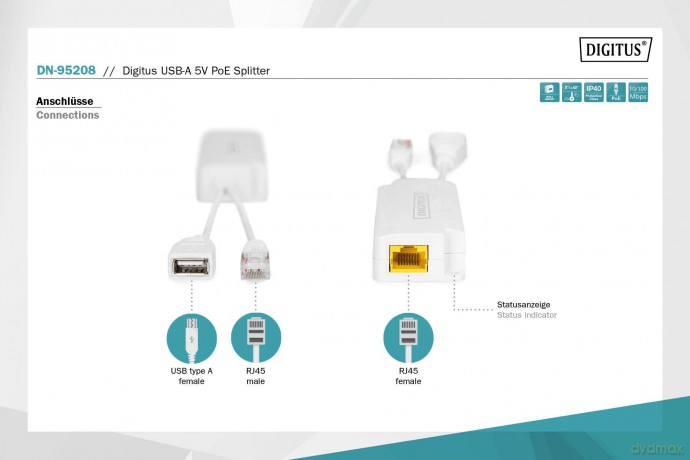 DIGITUS Digitus USB-A 5V PoE Splitter