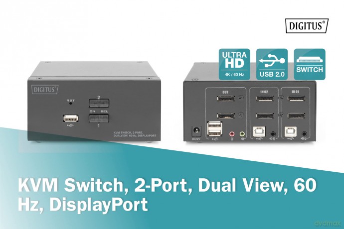 DIGITUS KVM Switch, 2-Port, 4K60Hz, 4xDP