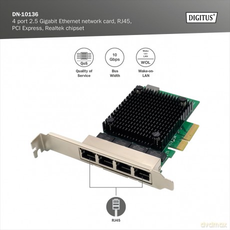 DIGITUS Netzwerkkarte 4Port RJ45 RTL8125