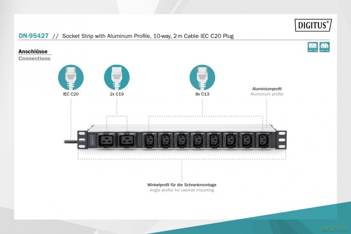 DIGITUS PDU 1HE 8xC13 2xC19 Ausgnge