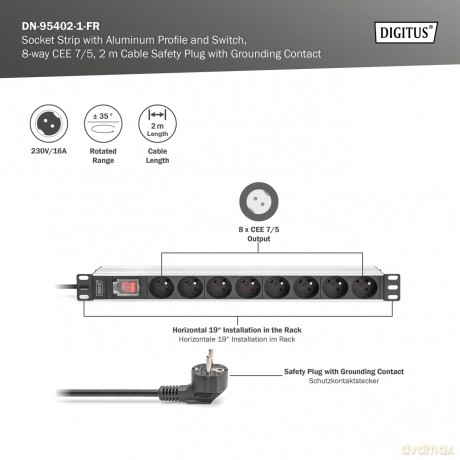 DIGITUS PDU 1U 8xCEE75 Ausgnge 230V16A