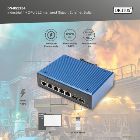 DIGITUS Switch 4+2 -Port L2 managed Giga