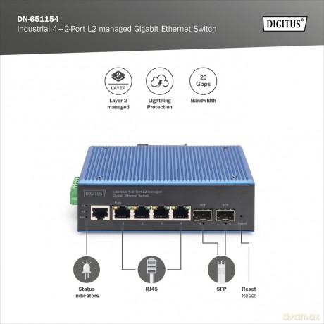 DIGITUS Switch 4+2 -Port L2 managed Giga