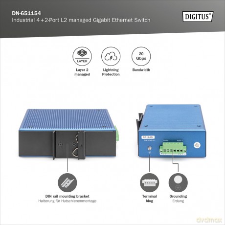 DIGITUS Switch 4+2 -Port L2 managed Giga