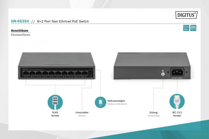 DIGITUS Switch 8+2Port 10/100 30W FE P