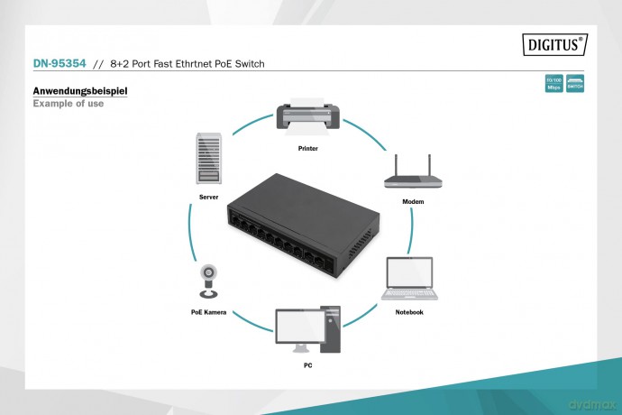 DIGITUS Switch 8+2Port 10/100 30W FE P