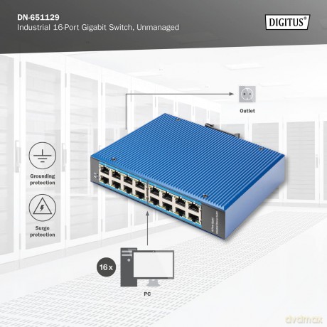 DIGITUS Switch Ind. 16-Port Gigabit