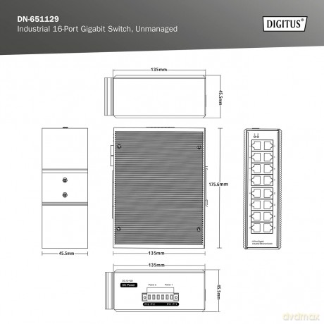 DIGITUS Switch Ind. 16-Port Gigabit