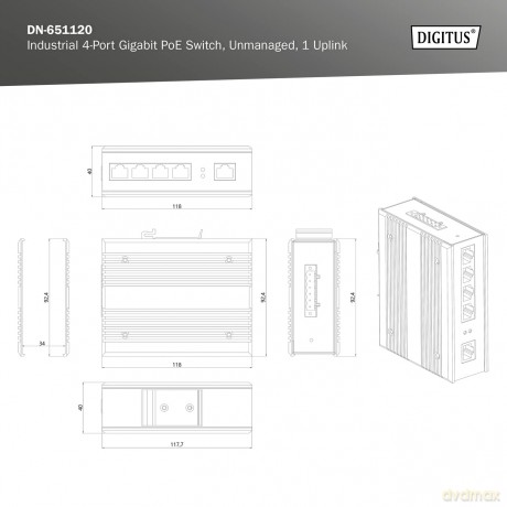 DIGITUS Switch Ind. 4-Port Gigabit 30W