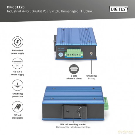 DIGITUS Switch Ind. 4-Port Gigabit 30W