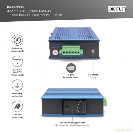 DIGITUS Switch Ind. 4-Port Gigabit 30W