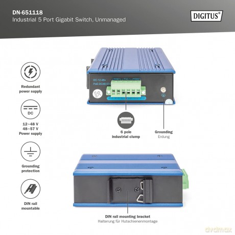 DIGITUS Switch Ind. 5-Port Gigabit