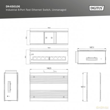 DIGITUS Switch Ind. 8-Port 10100 Unmanag