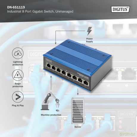 DIGITUS Switch Ind. 8-Port Gigabit